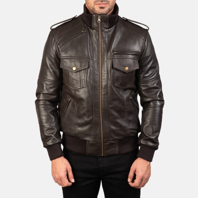 Mens Agent Shadow Brown Leather Bomber Jacket7909-5-1577531357235